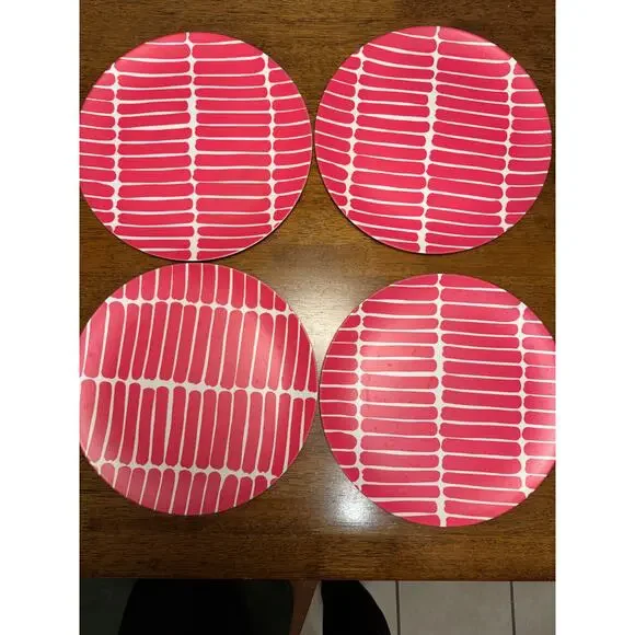 4 Marimekko Hot Pink/White Melamine Dinner Plates, Target Collaboration - Picture 1 of 3